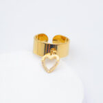 Anel grosso com coração em aço inoxidável ajustável