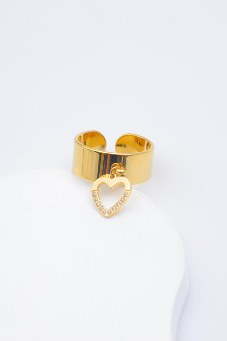 bague-en-acier-inoxydable-ajustable_dore_6870bf9857e2a Anel grosso com coração em aço inoxidável ajustável - Image 1