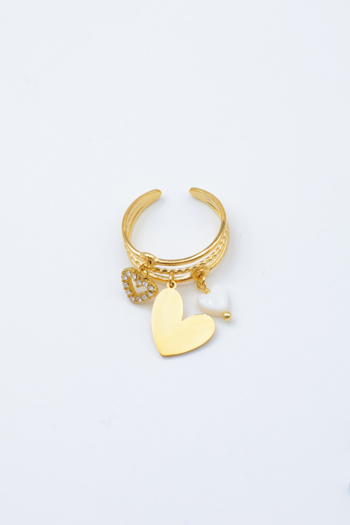 bague-en-acier-inoxydable-ajustable_dore_68939297210ed Anel com corações em aço inoxidável ajustável - Image 1