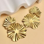 Brincos pendentes em forma de pétala de flor em aço inoxidável