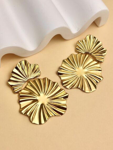 Brincos pendentes em forma de pétala de flor em aço inoxidável