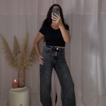 Calças de ganga premium elásticas com corte largo