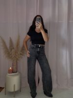 Calças de ganga premium elásticas com corte largo