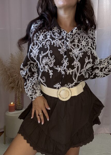 Saia-calção de algodão com babados