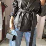 Casaco kimono Blazer ecopele com cinto - Corte Oversize
