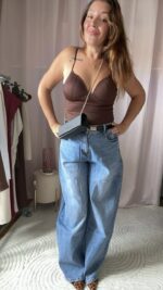 Calça barrel wideleg - corte largo balão cintura subida